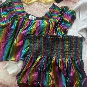 QUEEN OF SPARKLES Multicolor High Waist Shorts and Top